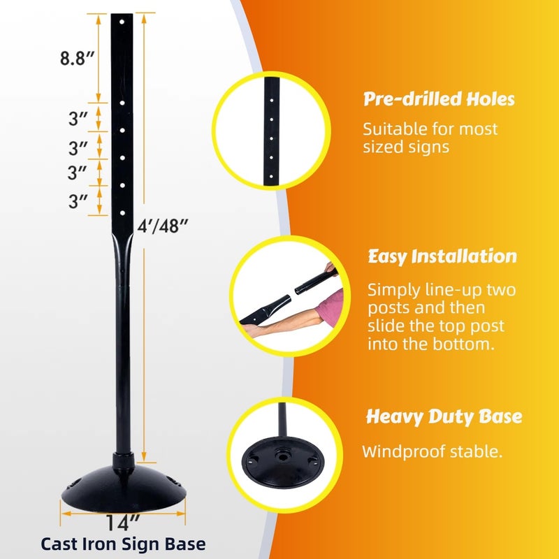 Kdgarden Heavy Duty Cast Iron Sign Post and Base Kit - 14" DIA Stand with 48" Post and Bolts & Nuts for Hanging Signs, Portable Sign Holder for Parking and Recreational Use - Image 2